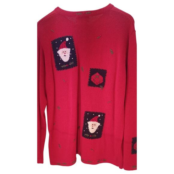 VTG Quacker Factory Christmas Cardigan Red Santa Embroidered Sweater Large - Picture 2 of 6